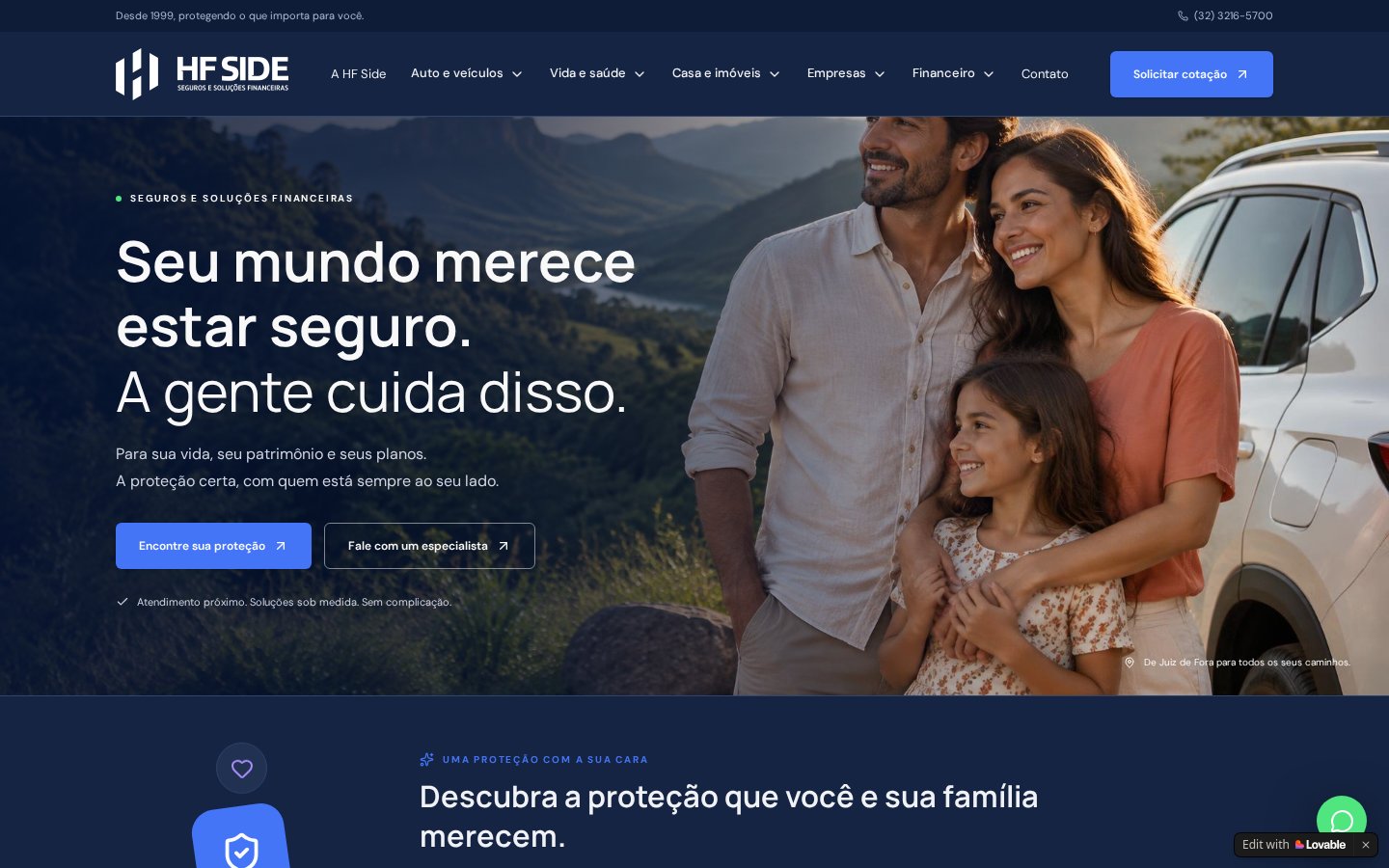 Site HF Side Seguros no computador